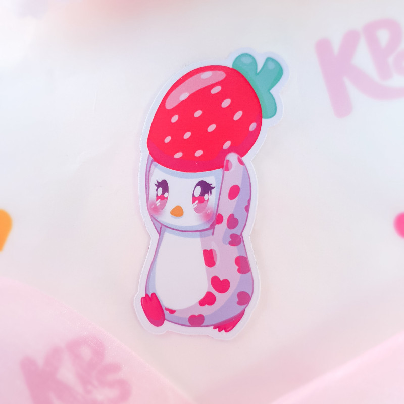 Sticker Pingouin Fraise Peony - Kawaii Peony Shop